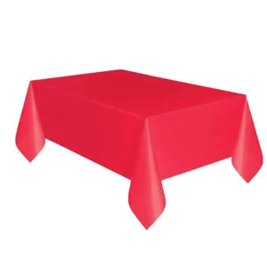 red plastic table cover